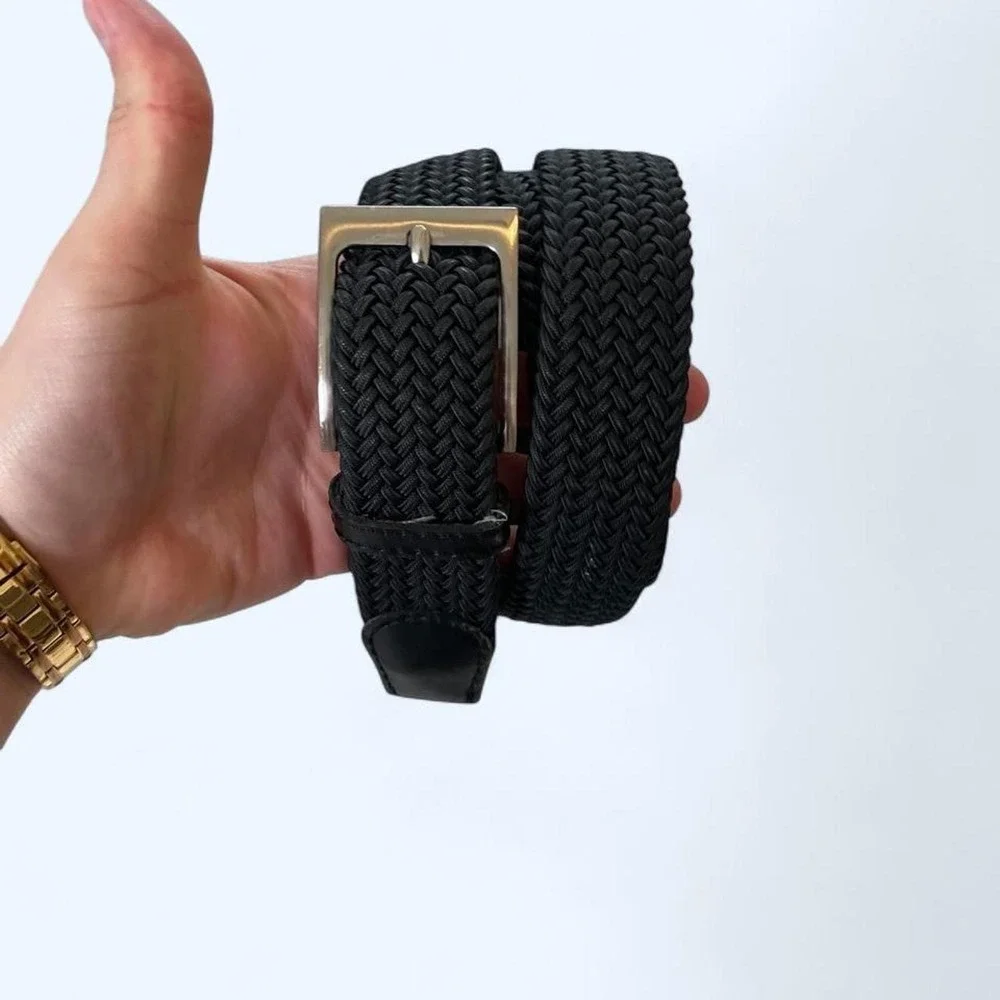 Braided‎ black belt with silver buckle